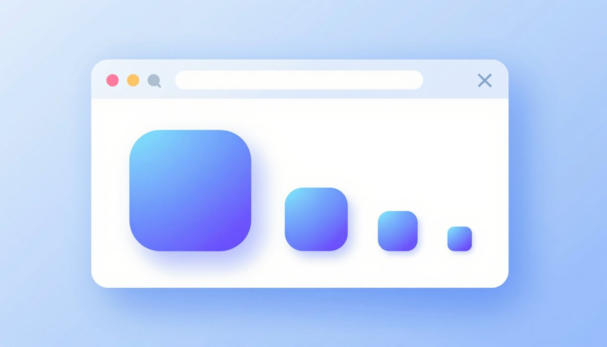 Illustration of a browser tab icon shown enlarged next to a ladder of the same icon at decreasing sizes