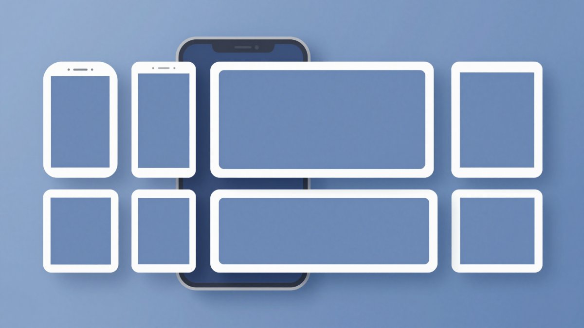 Illustration of a smartphone surrounded by empty frames in different aspect ratios: square, vertical pin, landscape banner and story